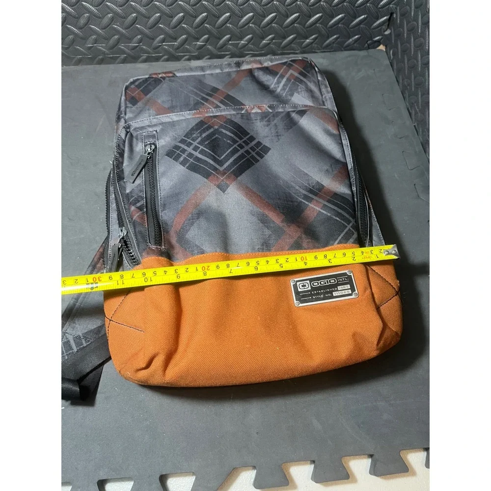 OGIO Covert Backpack Mens OS Orange Gray Plaid Style 111066 Laptop Tech Bag